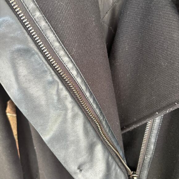 Vince Fur Collar Wool Coat M Black Leather Glam Capsule Minimalist Old Money - Picture 9 of 12